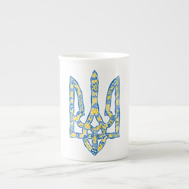 Ukrainian national emblem trident tryzub ethnical bone china mug (Front)