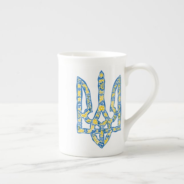 Ukrainian national emblem trident tryzub ethnical  bone china mug (Right)
