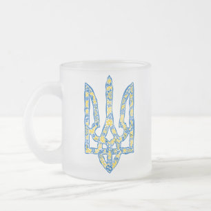 Ukrainian national emblem trident tryzub ethnical  frosted glass coffee mug