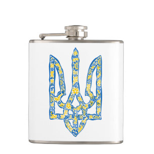 Ukrainian national emblem trident tryzub ethnical hip flask