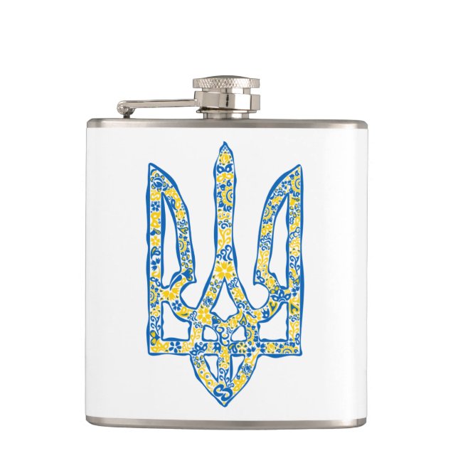 Ukrainian national emblem trident tryzub ethnical hip flask (Front)