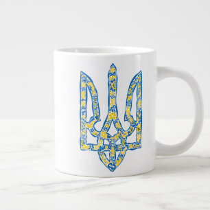Ukrainian national emblem trident tryzub ethnical large coffee mug