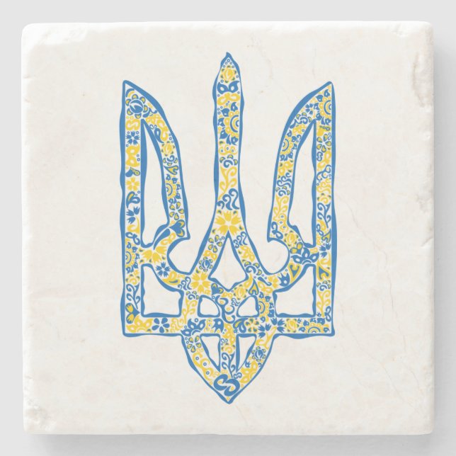 Ukrainian national emblem trident tryzub ethnical stone coaster (Front)