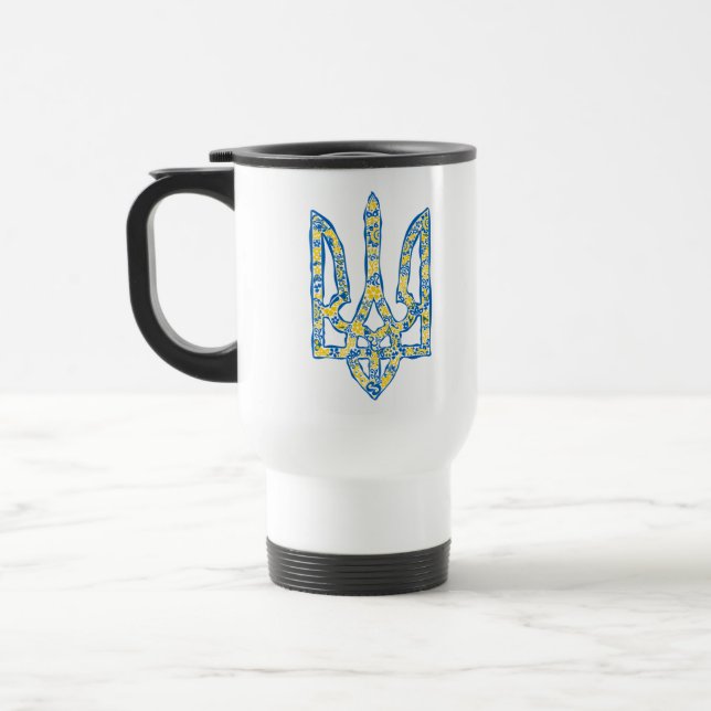 Ukrainian national emblem trident tryzub ethnical  travel mug (Left)