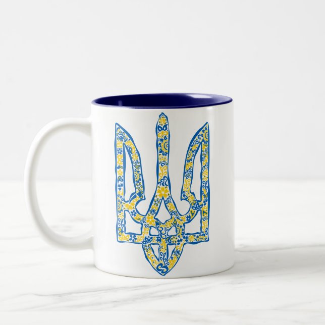 Ukrainian national emblem trident tryzub ethnical Two-Tone coffee mug (Left)
