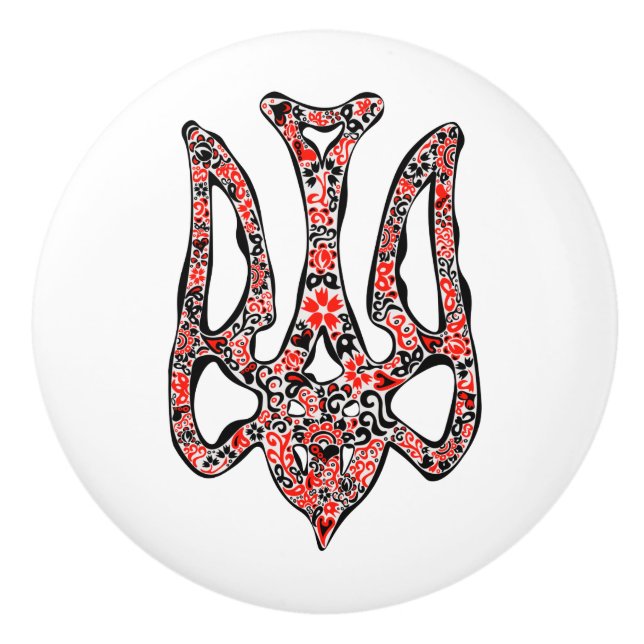 Ukrainian national emblem trident tryzub stylised ceramic knob (Front)
