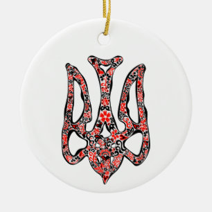 Ukrainian national emblem trident tryzub stylised ceramic tree decoration