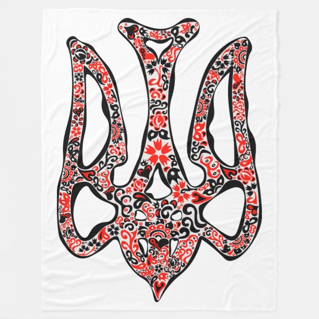 Ukrainian national emblem trident tryzub stylised fleece blanket (Front)