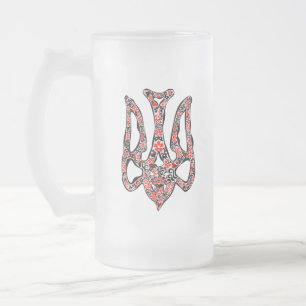 Ukrainian national emblem trident tryzub stylised frosted glass beer mug