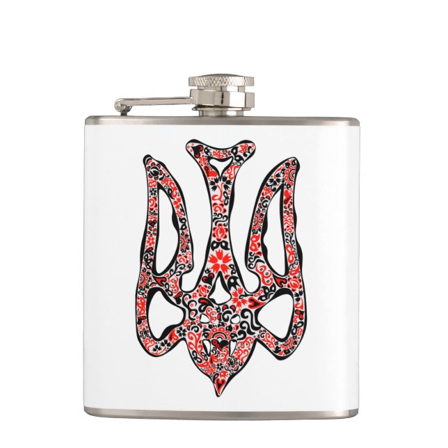 Ukrainian national emblem trident tryzub stylised hip flask (Front)