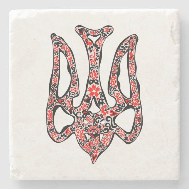 Ukrainian national emblem trident tryzub stylised stone coaster (Front)
