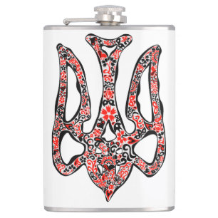 Ukrainian national emblem trident tryzub stylized hip flask