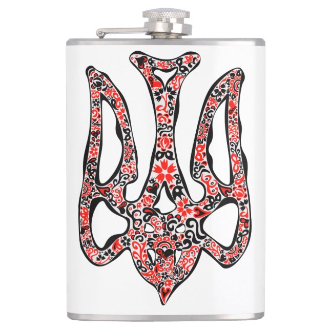 Ukrainian national emblem trident tryzub stylized hip flask (Front)