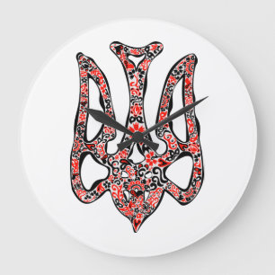 Ukrainian national emblem trident tryzub stylized large clock