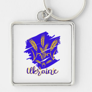 Ukrainian national symbol tryzub made of wheat ear key ring