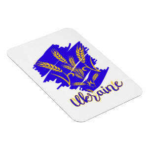 Ukrainian national symbol tryzub made of wheat ear magnet