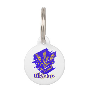 Ukrainian national symbol tryzub made of wheat ear pet tag