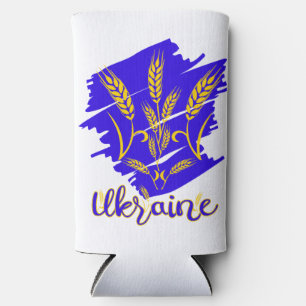 Ukrainian national symbol tryzub made of wheat ear seltzer can cooler