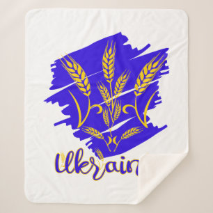 Ukrainian national symbol tryzub made of wheat ear sherpa blanket
