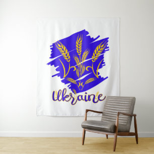 Ukrainian national symbol tryzub made of wheat ear tapestry