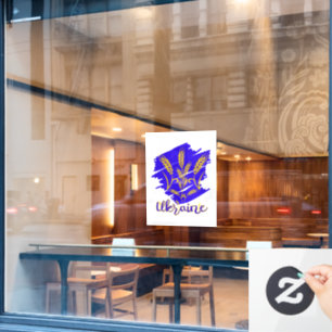 Ukrainian national symbol tryzub made of wheat ear window cling