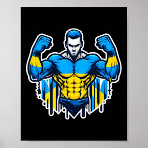 Ukrainian Nner Fan Ukraine Flag Strong Man Poster