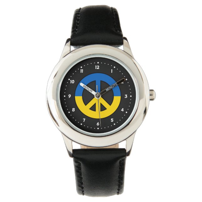 Ukrainian peace sign on a black background watch (Front)