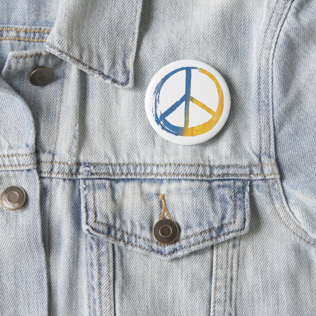 Ukrainian - PEACE Symbol Blue Yellow Ukraine War 6 Cm Round Badge (In Situ)