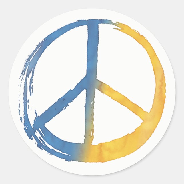 Ukrainian - PEACE Symbol Blue Yellow Ukraine War Classic Round Sticker (Front)