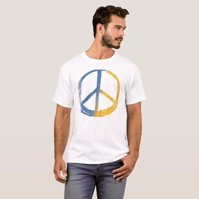 Ukrainian - PEACE Symbol Blue Yellow Ukraine War T-Shirt (Front Full)