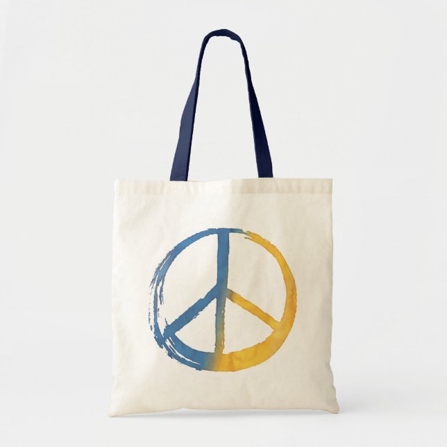 Ukrainian - PEACE Symbol Blue Yellow Ukraine War Tote Bag (Front)