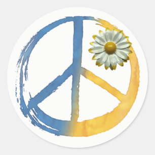 Ukrainian - PEACE Symbol Sign Daisy Ukraine War Classic Round Sticker