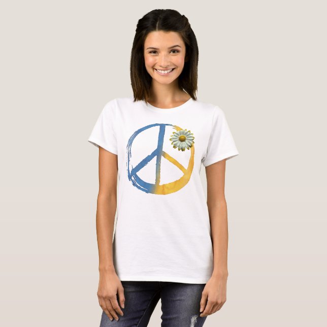 Ukrainian - PEACE Symbol Sign Daisy Ukraine War T-Shirt (Front Full)