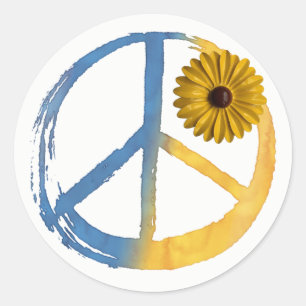 Ukrainian PEACE Symbol Sign Sunflower Ukraine War Classic Round Sticker