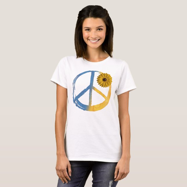 Ukrainian PEACE Symbol Sign Sunflower Ukraine War T-Shirt (Front Full)