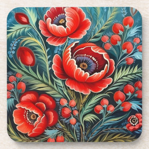 Ukrainian Petrikivka traditional folk art Coaster