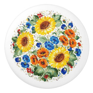 Ukrainian Petrykivka Blooms Folk Art Ceramic Knob