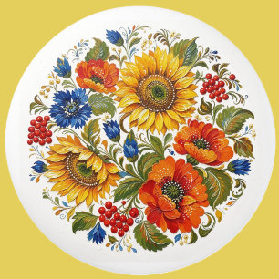 Ukrainian Petrykivka Blooms Folk Art Ceramic Knob
