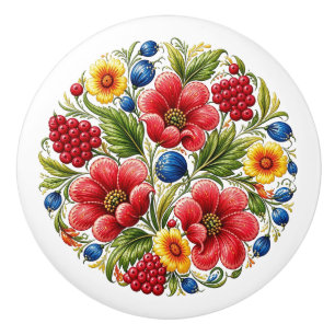 Ukrainian Petrykivka Blossom Folk Art Ceramic Knob