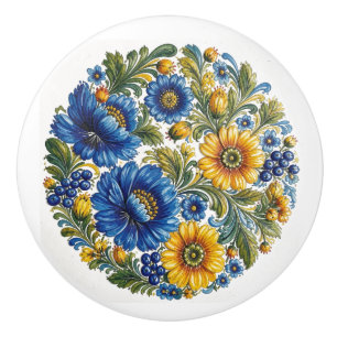 Ukrainian Petrykivka Flowers Folk Art Ceramic Knob