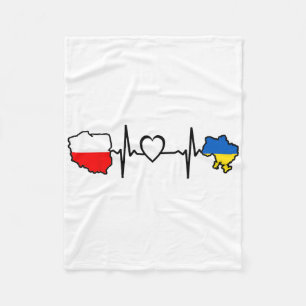 Ukrainian Polish Flag - Ukraine Poland Heartbeat Fleece Blanket