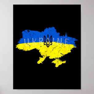 Ukrainian Pride Tryzub Ukraine Map Vintage Retro F Poster