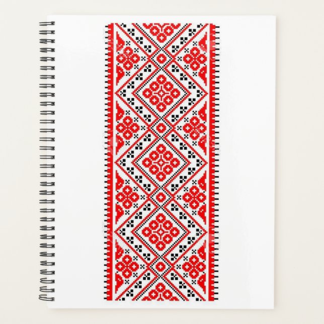 Ukrainian Red Embroidery Suns Vyshyvanka Planner (Front)