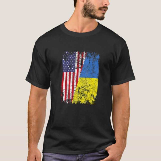 UKRAINIAN ROOTS TSHIRT | Half American Flag | UKRA (Front)