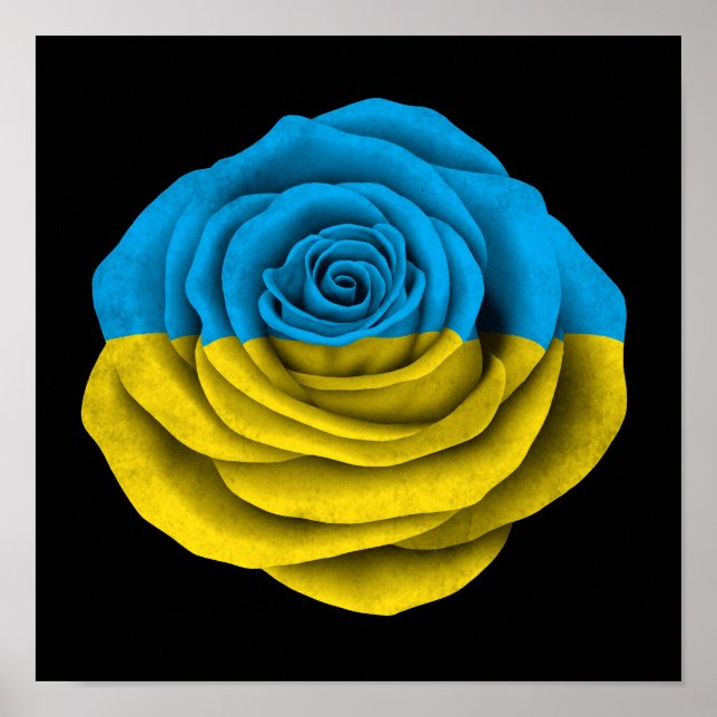 Ukrainian Rose Flag on Black Poster (Front)