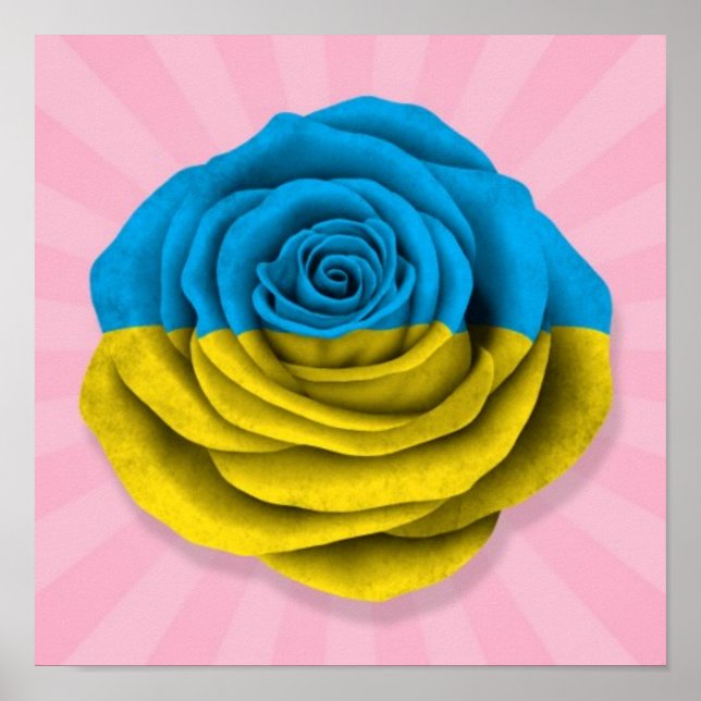 Ukrainian Rose Flag on Pink Poster (Front)