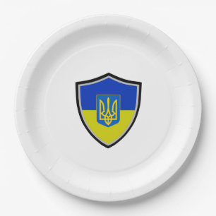 Ukrainian shield flag paper plate