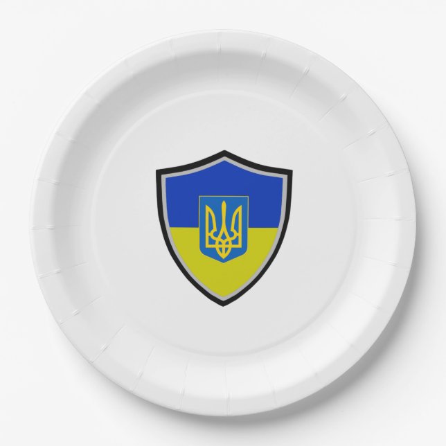 Ukrainian shield flag paper plate (Front)
