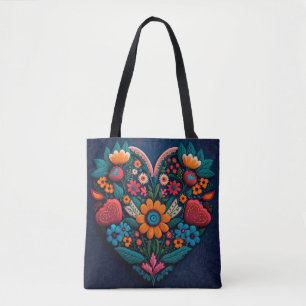 Ukrainian-style Heart of Flowers Tote Bag