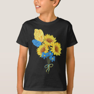 Ukrainian Sunflowers Tee Blue Yellow Butterfly Top